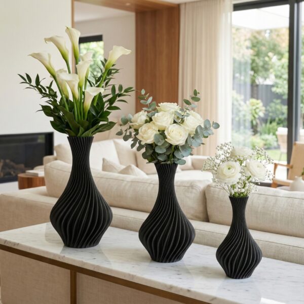 Vaso Decorativo Espiral Vortex - Design Moderno Preto para Sala e Home Office | 3DFarm