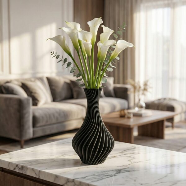 Vaso Decorativo Espiral Vortex - Design Moderno Preto para Sala e Home Office | 3DFarm