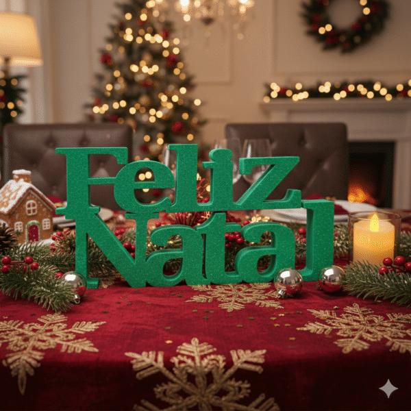 Enfeite Natalino Feliz Natal 4 Letreiro Decorativo Feliz Natal Premium | Placa de Mesa e Prateleira – Resistente e Moderno
