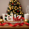 Letreiro Feliz Natal 2 Letreiro Decorativo Feliz Natal Premium | Placa de Mesa e Prateleira – Resistente e Moderno