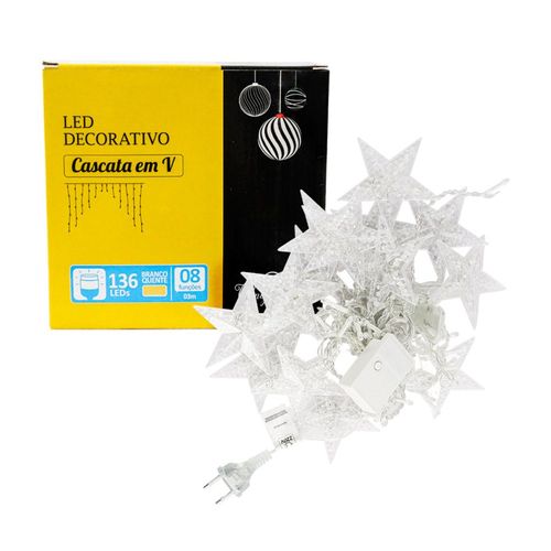 0ew8v59830x-lg.jpg Cascata em V Estrela Natal 3 Metros 8 Funções 136 LEDs Branco Quente 220v