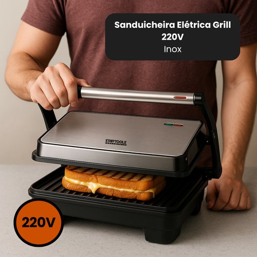 Sanduicheira Elétrica Grill 1000W 220V - Inox