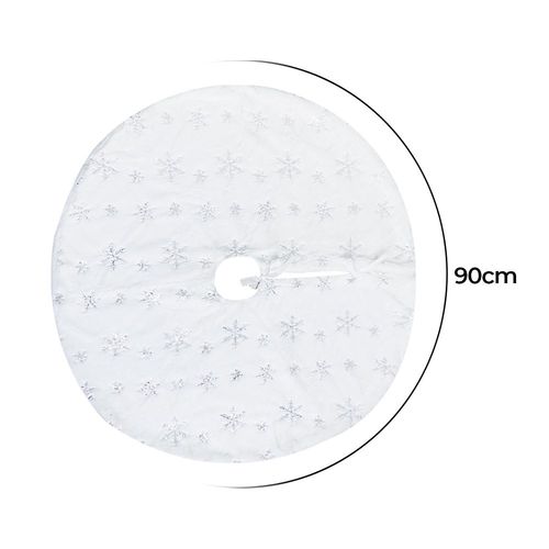 Saia para Árvore De Natal de Veludo Pelo Alto Branco Detalhes Prata Dourado 90cm