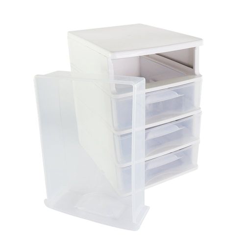 Gaveteiro de Chão Branco com 4 Gavetas Transparentes