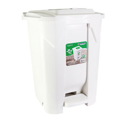 3gzyn2z7tw2-lg.jpg Lixeira Grande 2 Aberturas, Pedal e Rodas Branca de 60 Litros
