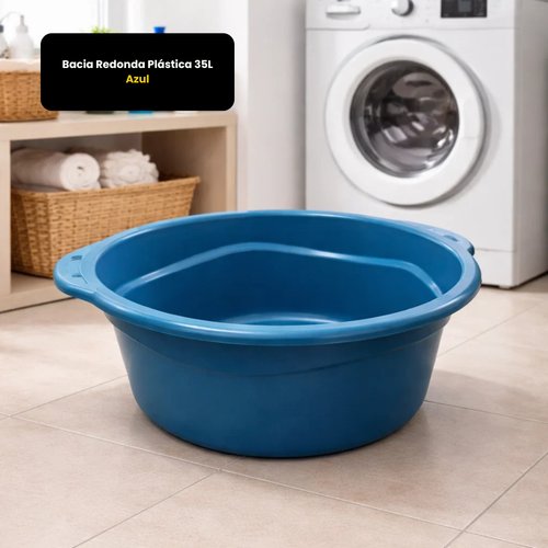 Bacia Redonda Plástica 35L Azul