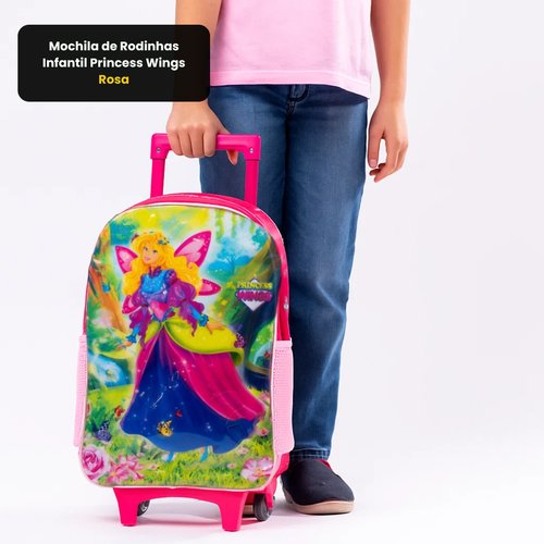 Mochila de Rodinhas Infantil Princess Wings - Rosa