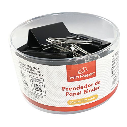 Prendedor Papel Binder 12 peças Metal 51mm Grande
