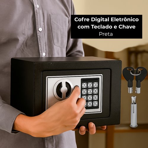 5rugzk042d-lg.jpg Cofre Digital Eletrônico com Teclado e Chave - Preta