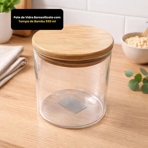 Pote de Borossilicato com Tampa de Bambu 550 ml
