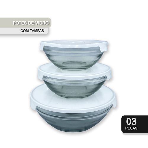 WE DROP - Conjunto 3 Potes de Vidro Hermeticos Com Tampa - Branco