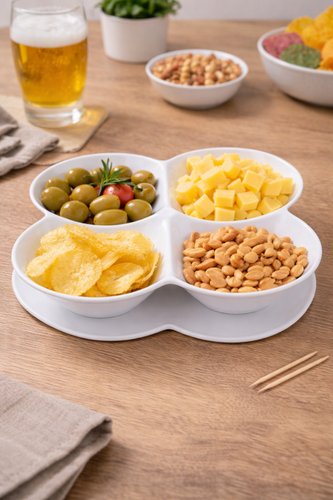 Petisqueira 4 Divisórias Melamina Bandeja Servir Petiscos Molhos Resistente