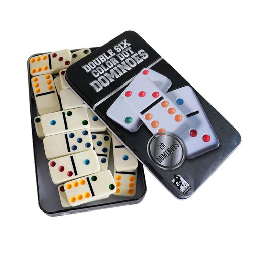 7huszvyap4h-lg.jpg Caixa de Metal de Dominó de 6 cores com 28 peças
