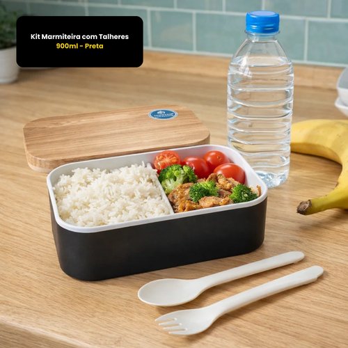 Kit Marmiteira com Talheres 900ml - Preta