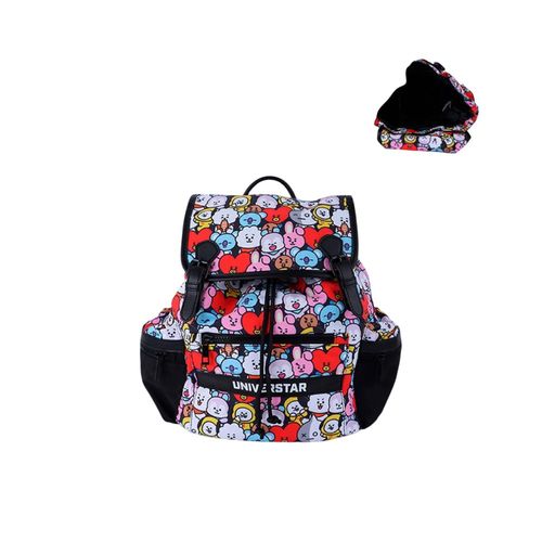Mochila de Costa Infantil Fechamento Tipo Saco Personagens BT21 - Preta