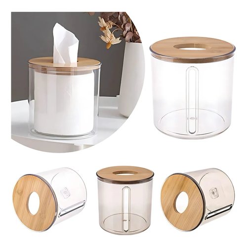 Porta Papel Higiênico Redondo com Tapa de Bambu