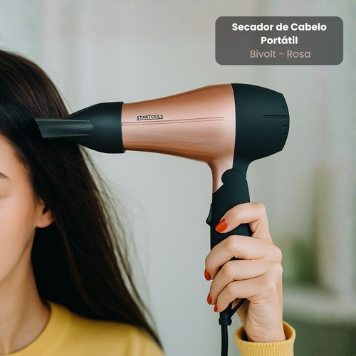 Secador de Cabelo Portátil 1200W Bivolt - Rosa