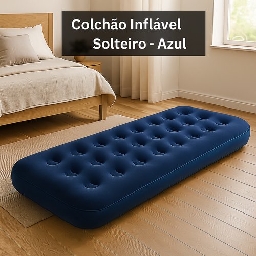Colchão Inflável Liso Solteiro - Azul