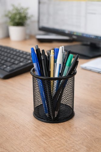 Porta Canetas Aramado Redondo Preto Organizador Mesa Escritório Aço
