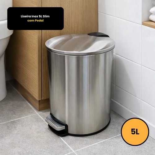 Lixeira Inox 5L Slim com Pedal