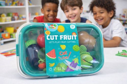 cgbtlt5g77p-lg.jpg Kit Frutas De Brinquedo Infantil Com Velcro e Utensílios