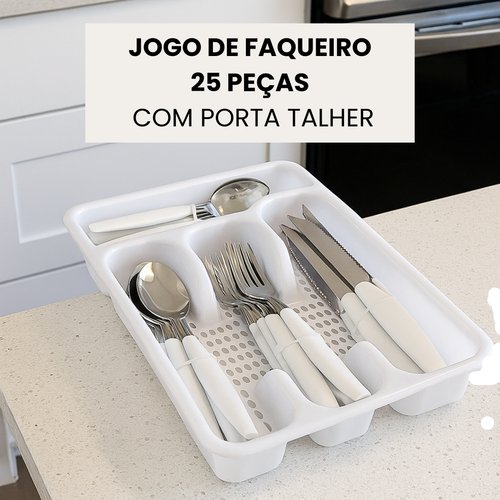 Jogo de Faqueiro 25 Peças com Porta Talher - Branca