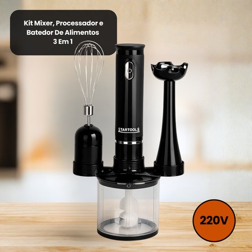 Kit Mixer, Processador e Batedor De Alimentos 3 Em 1 220V - Sortida