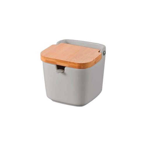 Saleiro de Cerâmica com Tampa de Bambu e Colher