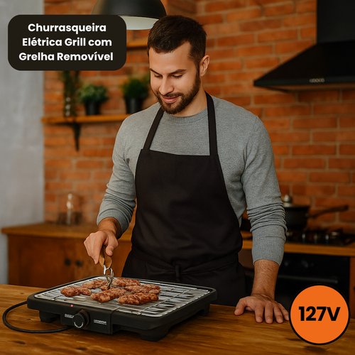 Churrasqueira Elétrica Grill com Grelha Removível 127V - Preta