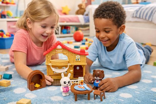 dqdoi6p8dd5-lg.jpg Conjunto Animais de Plástico 22 Peças com Acessórios Brinquedo Infantil - Marrom