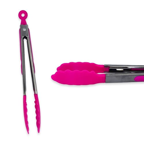 fdc9g0xjzbj-lg.jpg WE DROP - Pinça Pegador Culinário Silicone 30 Cm Multiuso Inox Fritura - Rosa