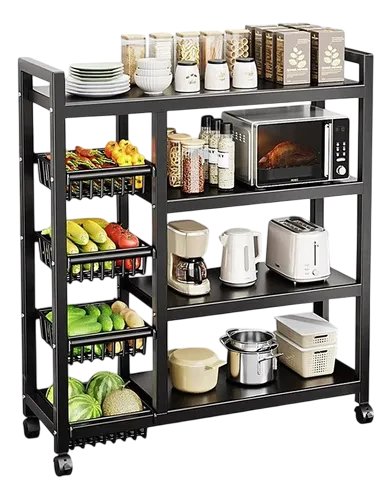 Suporte de Micro-ondas com Fruteira de Chão - Preto Fusco