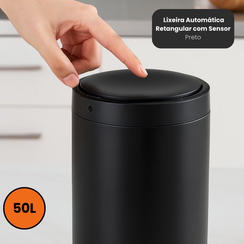 Lixeira Automática Redonda 50 Litros com Sensor Preta