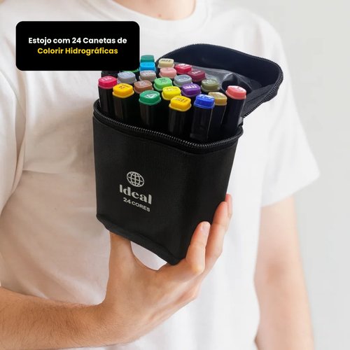 Estojo com 24 Canetas de Colorir Hidrográficas