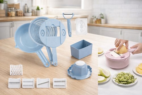Kit Ralador e Fatiador de Vegetais Multifuncional 12 Peças - Sortida