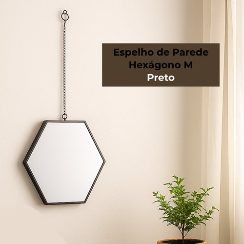 Espelho de Parede Hexágono M - Preta