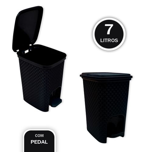 jmlaxpzzpm-lg.jpg Lixeira com Pedal Trama Rattan 7 litros Preta