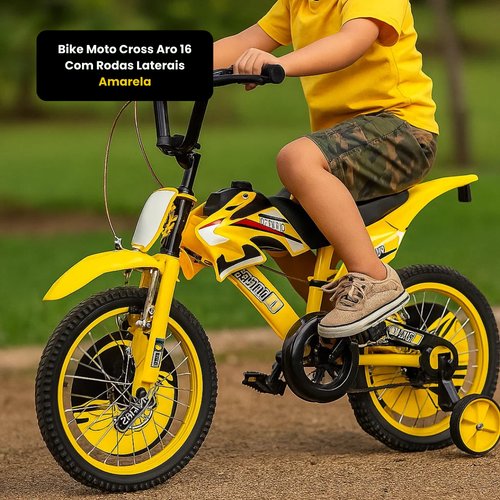 kl8lbze4ez-lg.jpg Bike Moto Cross Aro 16 Com Rodas Laterais - Amarela
