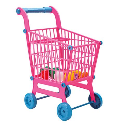 Mini Carrinho de Compras com Frutas e Legumes - Rosa