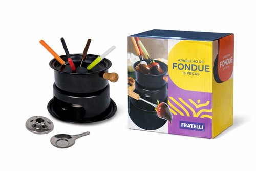 l7s95kurlh-lg.jpg Aparelho Fondue 13 Peças Fratelli Conjunto Completo Garfos Suporte Panela Chocolate Queijo
