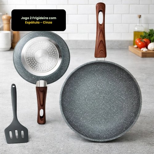 Jogo 2 Frigideira com Espátula - Cinza