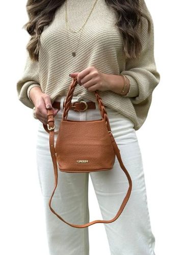 Bolsa Feminina Transversal com Alça Trançada - Caramelo