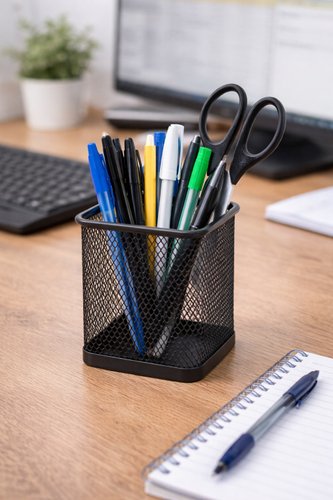 Porta Canetas Aramado Quadrado Preto Organizador Mesa Escritório Aço