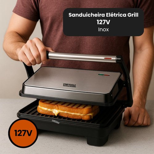 Sanduicheira Elétrica Grill 1000W 127V - Inox