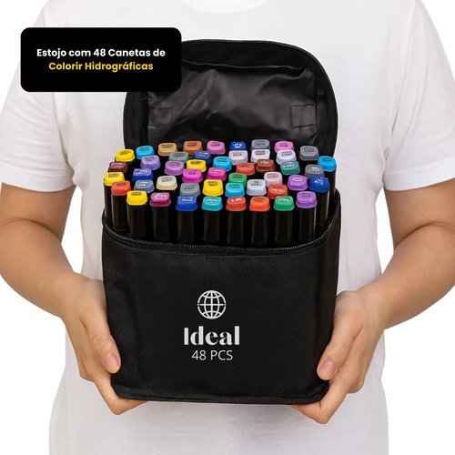 Estojo com 48 Canetas de Colorir Hidrográficas