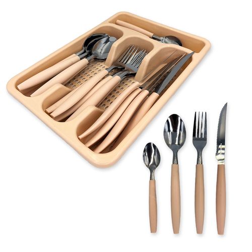 WE DROP - Jogo De Talheres Faqueiro Aço Inox Com Gaveteiro - Nude