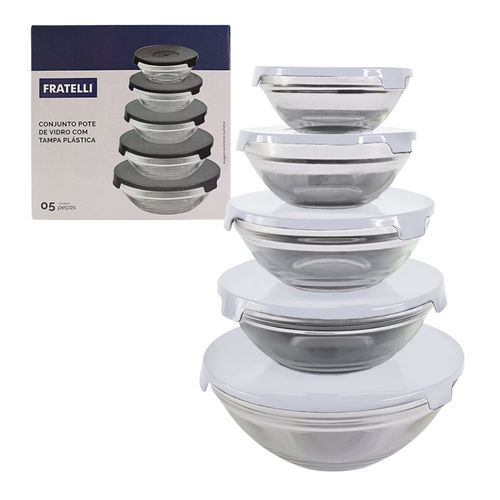 WE DROP - Conjunto 5 Potes de Vidro Hermeticos Com Tampa - Branco