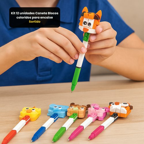 ra9qlezirzq-lg.jpg Kit 12 unidades Caneta Blocos coloridos para encaixe - Sortido