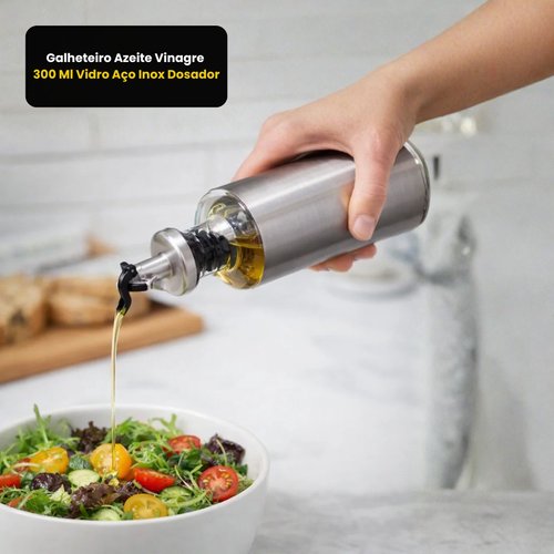 Galheteiro Azeite Vinagre 300 Ml Vidro Aço Inox Dosador