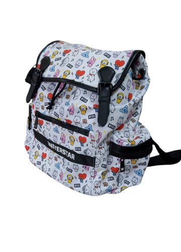 Mochila de Costa Infantil Fechamento Tipo Saco Personagens BT21 - Branca